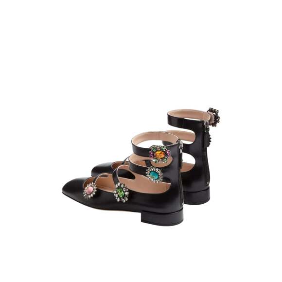 Valentino - Crystal Daisy Embellished Leather Flats - IT 37 - Picture 4 of 6